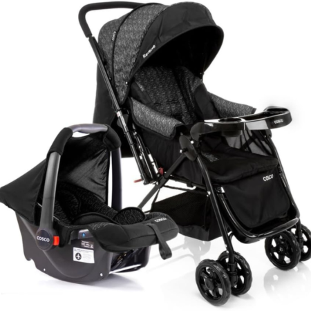 Carrinho de Bebe Cosco Kids, Travel System Reverse, Preto Rajado