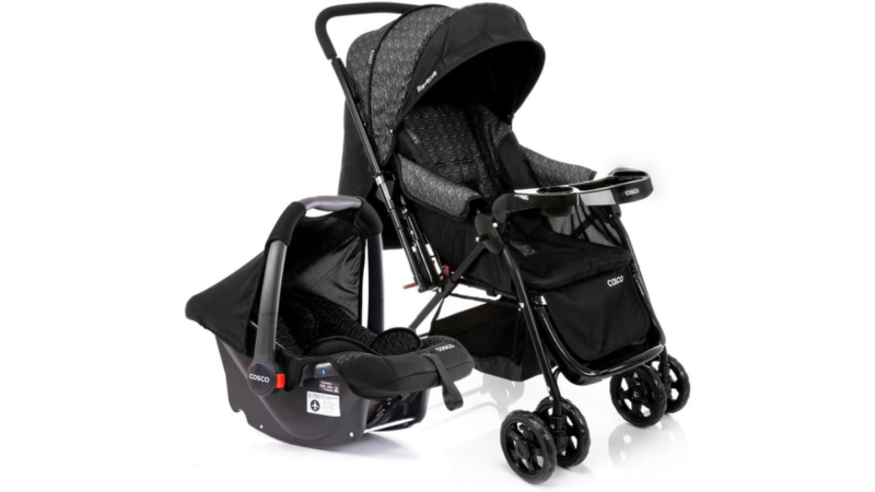 Carrinho de Bebe Cosco Kids, Travel System Reverse, Preto Rajado